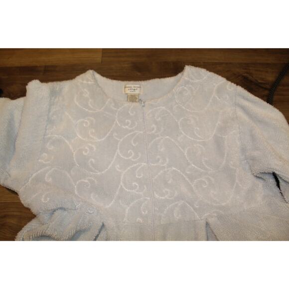 Vintage Amanda Stewart Blue Full-Length Zip Front Robe Large Embroidered - Picture 4 of 5